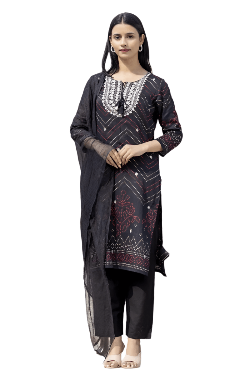 Black Embroidered Cotton Kurta Sharara Set with Dupatta – Effortlessly Elegant - swadeshsouq.com