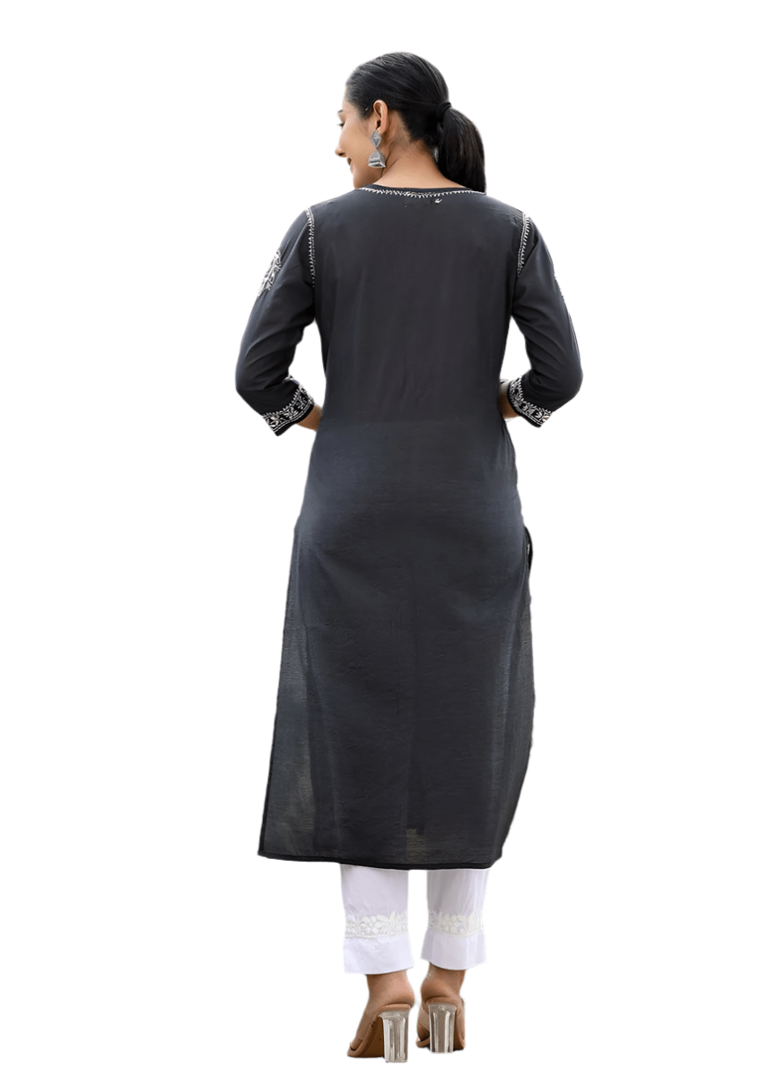 Black Lucknowi Chikankari Cotton Kurta Pant Set - swadeshsouq.com
