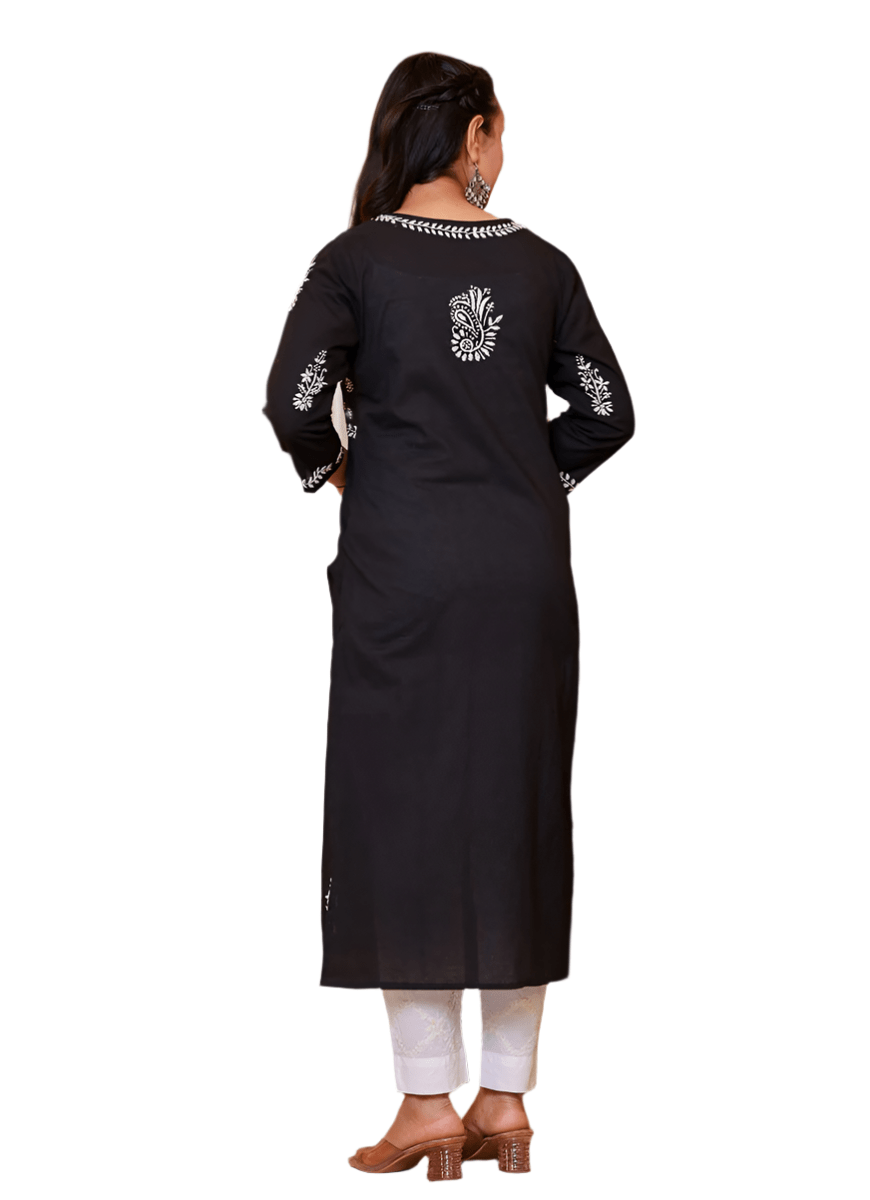 Black Lucknowi Chikankari Kurta Pant Set with Dupatta - swadeshsouq.com