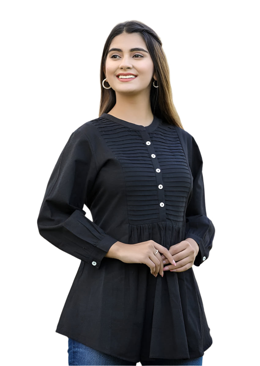 Black Printex Cotton Tunic Top – Effortlessly Stylish and Comfortable - swadeshsouq.com
