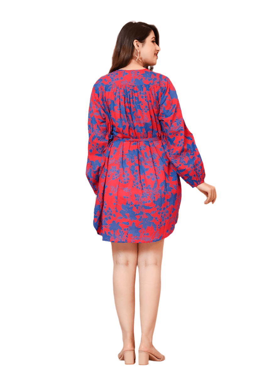 Blush Blossom Red Floral Printed Western Dress - swadeshsouq.com