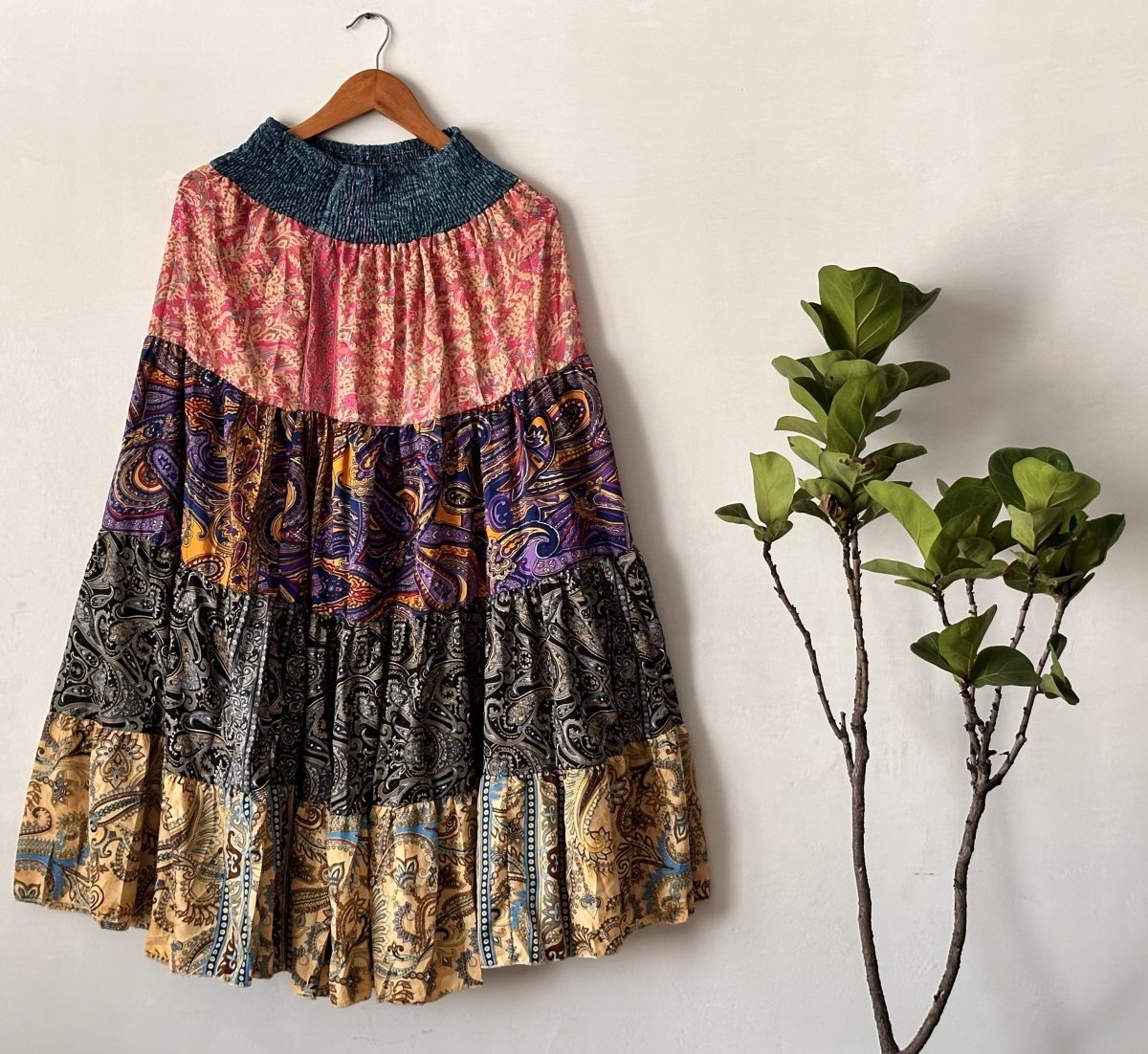 Eco - Friendly Artisan Skirt – Reimagined Viscose Rayon with Unique Mixed Patterns | Sustainable Fashion for Women - swadeshsouq.com