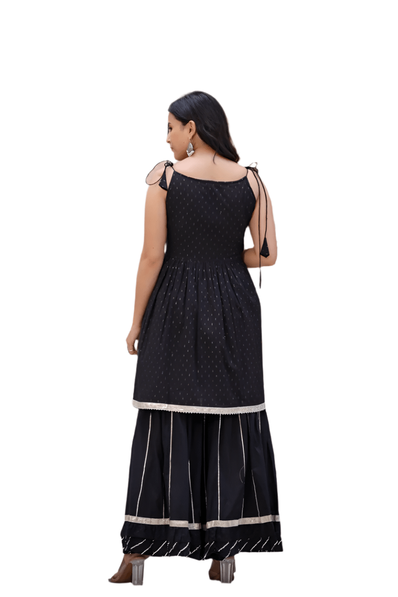 Elegant Black Peplum Kurta Sharara Set (Set of 2) - swadeshsouq.com
