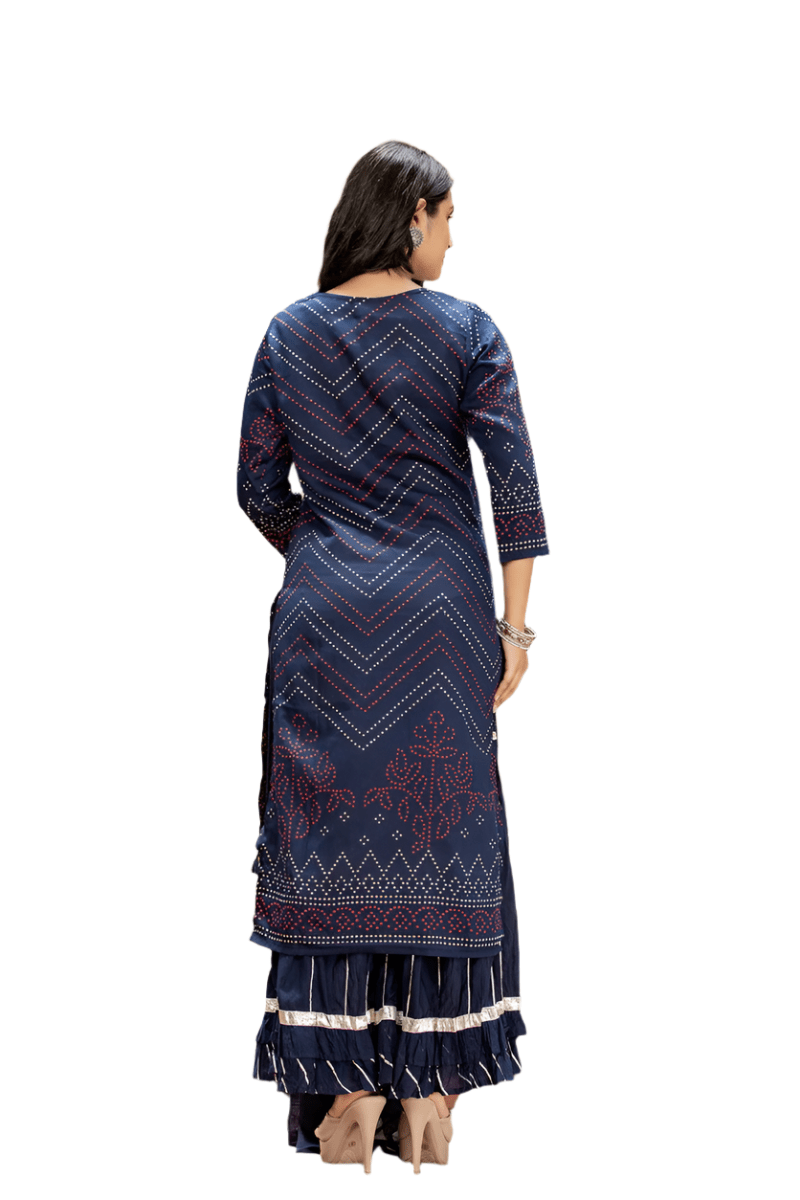 Elegant Navy Blue Embroidered Cotton Kurta Sharara Set with Dupatta - Traditional Chic - swadeshsouq.com