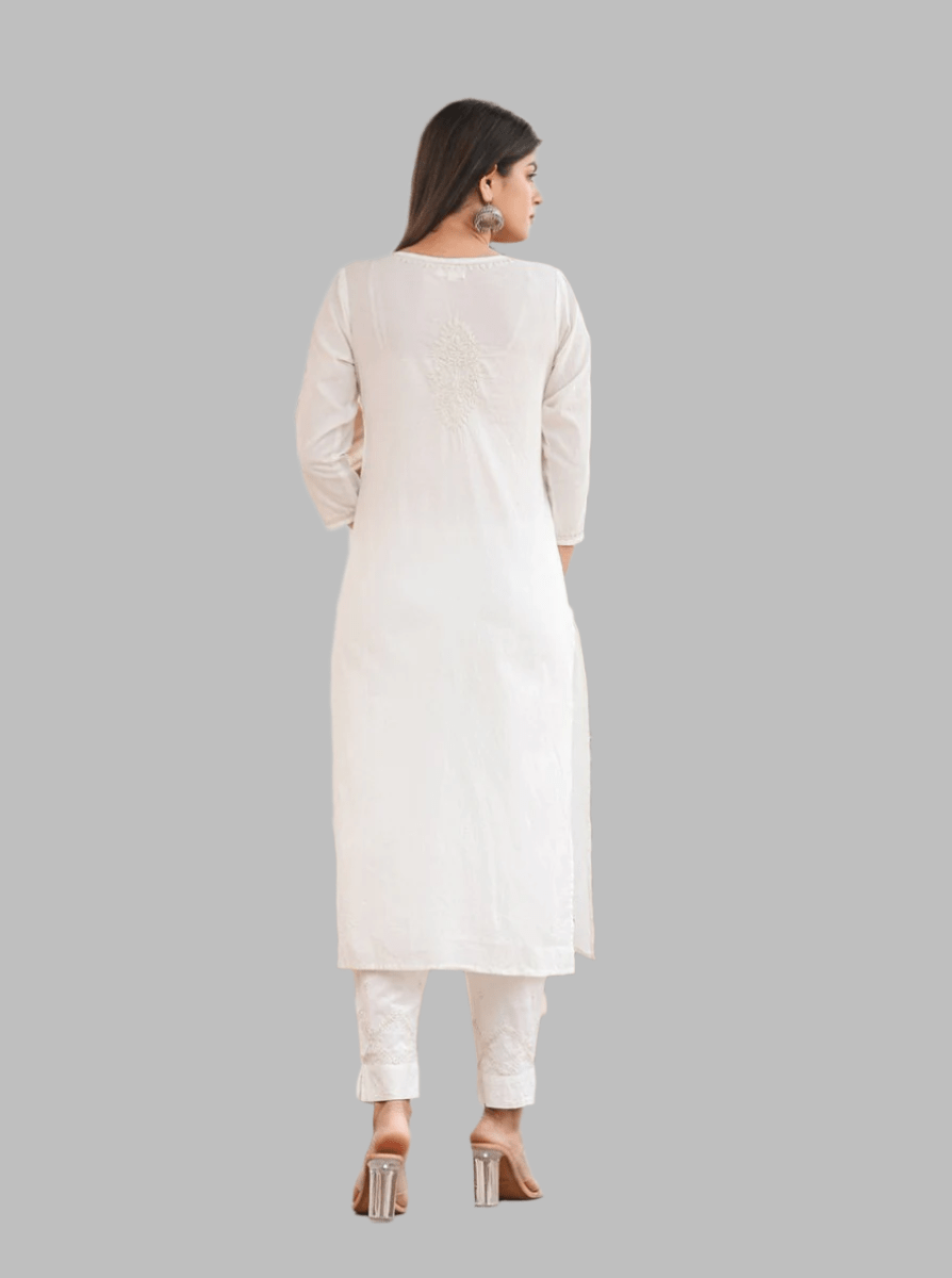 Elegant Off - White Lucknow Chikankari Cotton Kurta Set with Dupatta - swadeshsouq.com