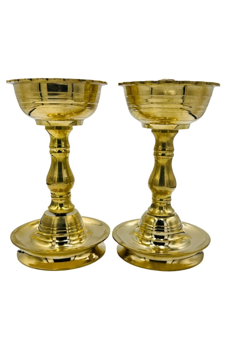 Elegant Pair of Tall Brass Diyas – Handcrafted for an Illuminating Ambiance - swadeshsouq.com