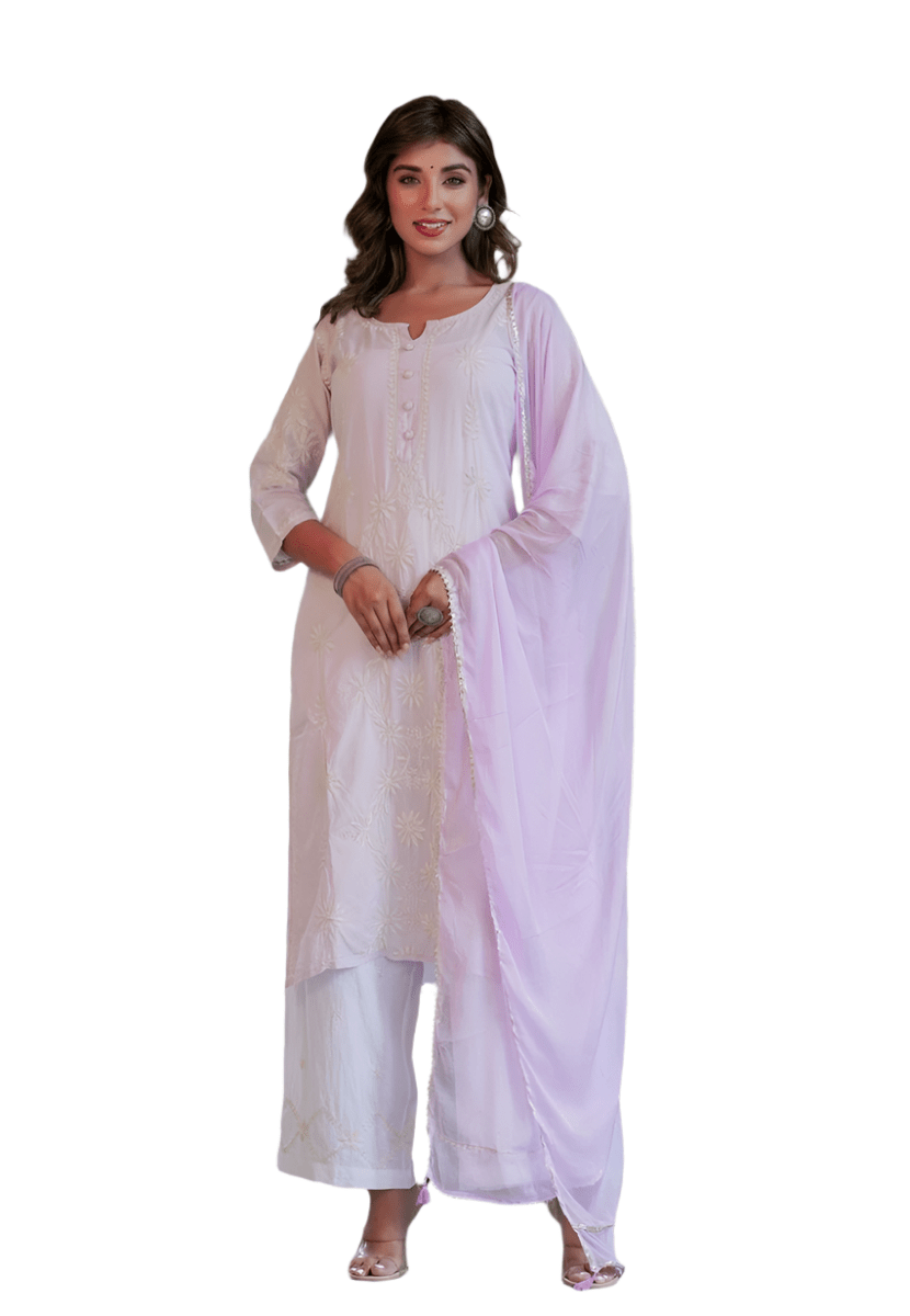 Elegant Purple Lucknow Chikankari Suit Set – Timeless Artistry and Grace - swadeshsouq.com