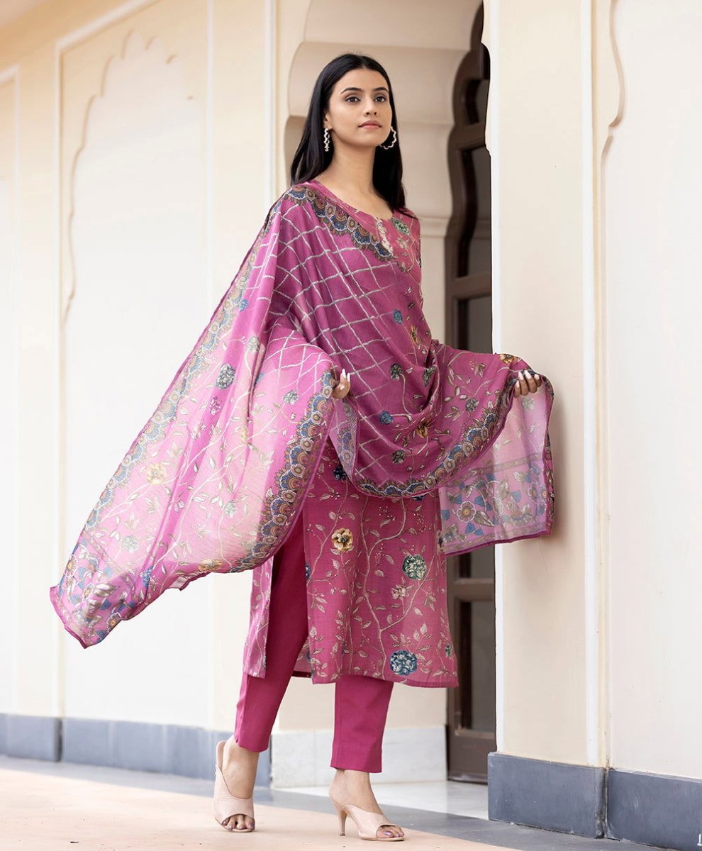 Floral Printed Kurta Pant Set with Dupatta – A Perfect Blend of Elegance and Comfort - swadeshsouq.com