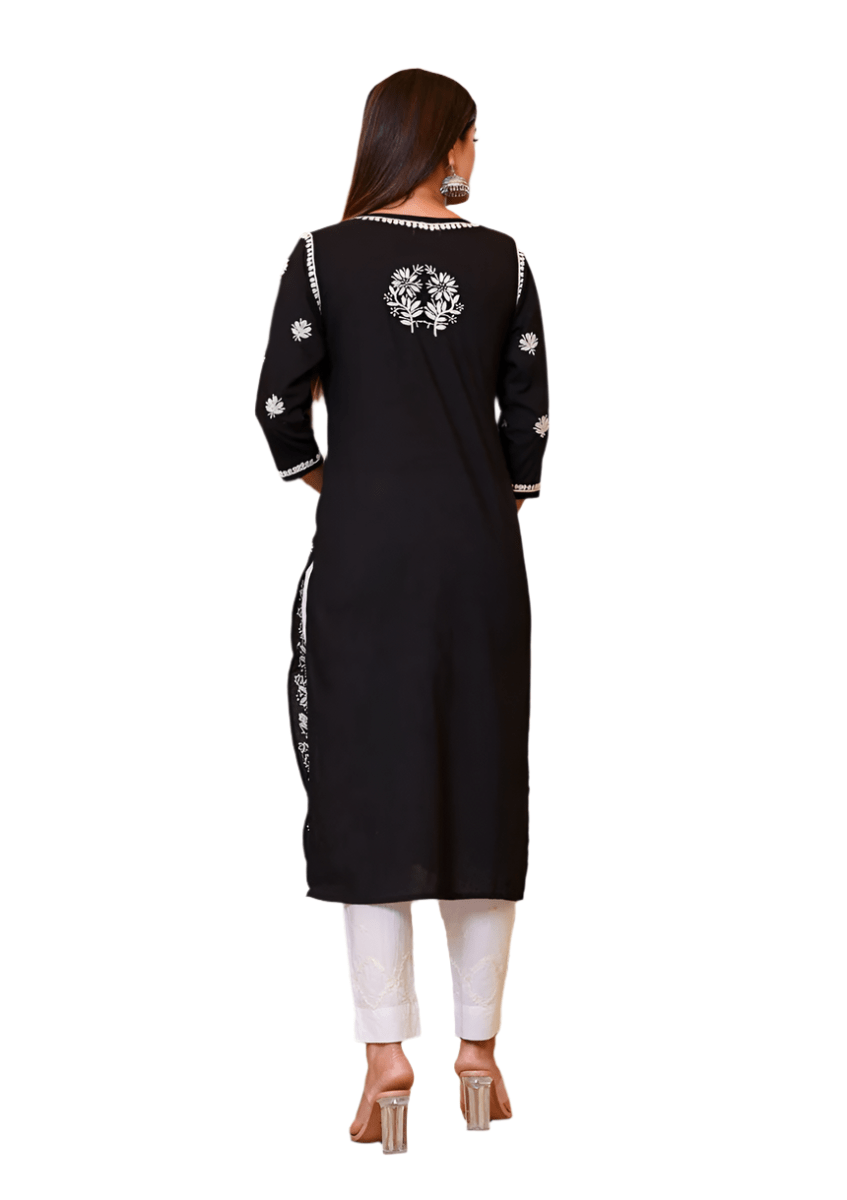 Graceful Black Lucknow Chikankari Kurta Pant Set with Dupatta - swadeshsouq.com