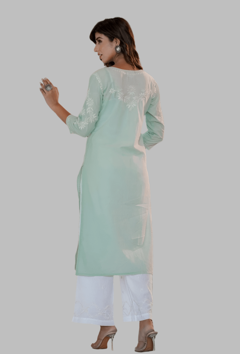 Green Lucknowi Chikankari Suit Set - swadeshsouq.com