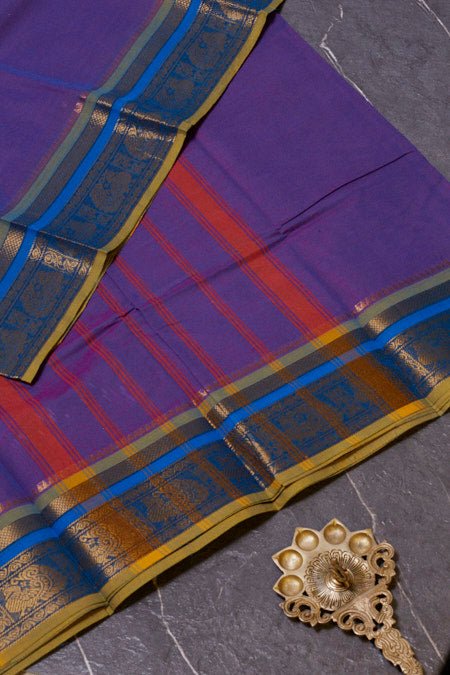 Lavender Pure Cotton Saree with Beautiful Zari Borders - swadeshsouq.com
