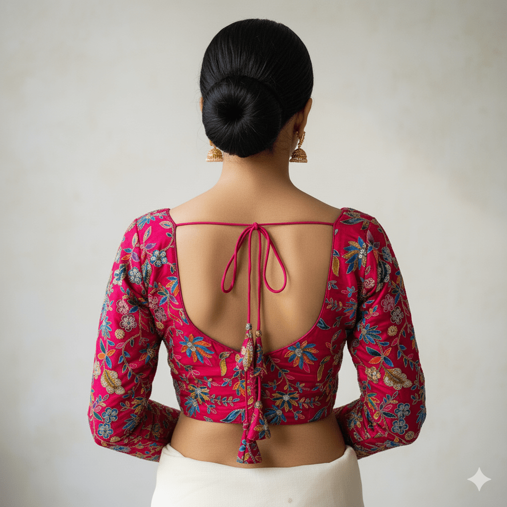 Luxury Pink Pure Crepe Blouse with Multicolour Appliqué & Sequins – Full Sleeves, Party Wear - swadeshsouq.com