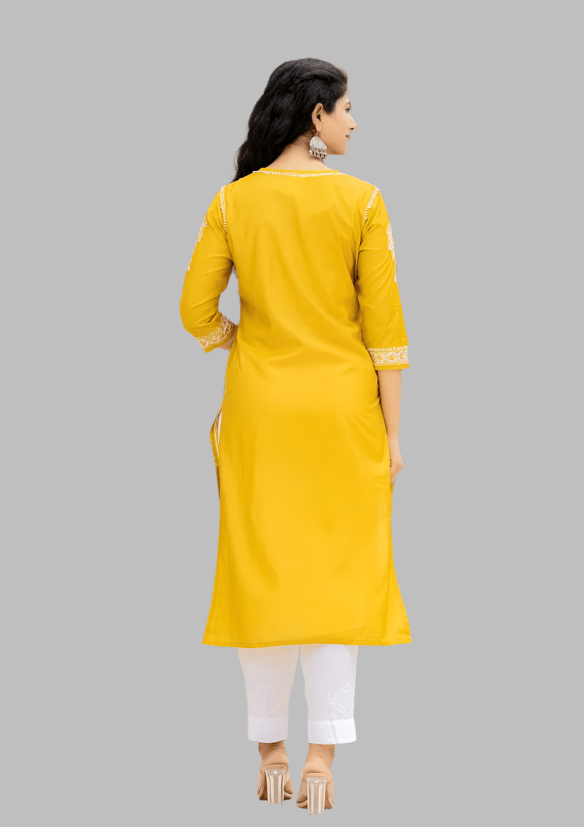 Mustard Lucknowi Chikankari Cotton Kurta Pant Set – Timeless Craftsmanship Meets Modern Style - swadeshsouq.com