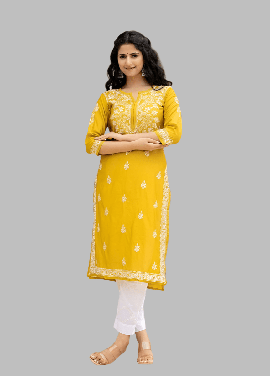 Mustard Lucknowi Chikankari Cotton Kurta Pant Set – Timeless Craftsmanship Meets Modern Style - swadeshsouq.com
