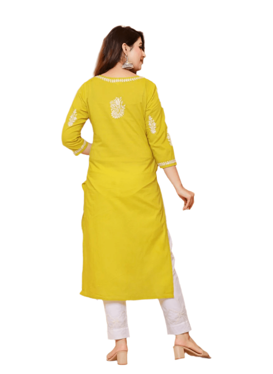 Mustard Lucknowi Chikankari Kurta Pant Set with Dupatta – Timeless Elegance - swadeshsouq.com