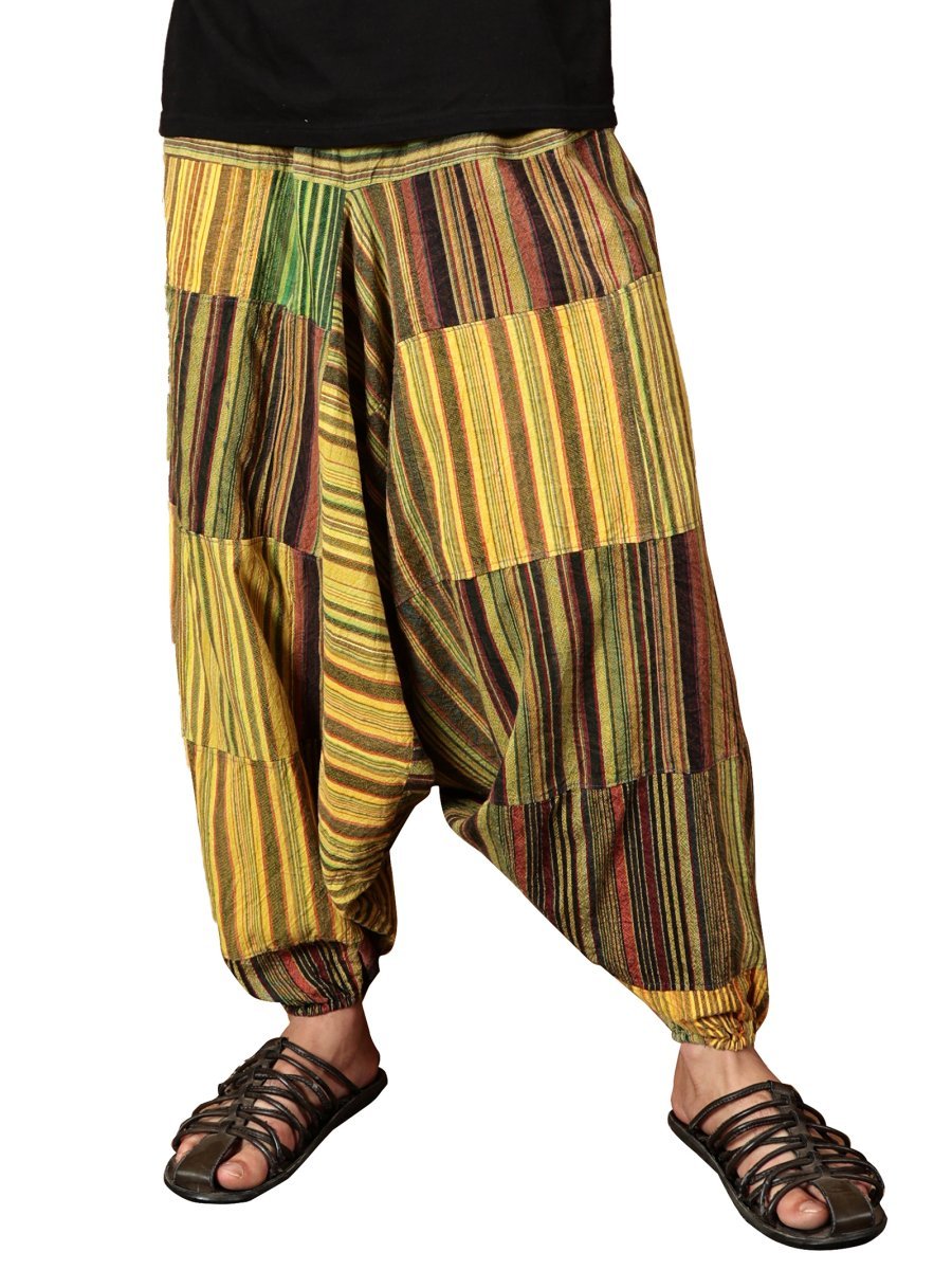 One Size Men's Eco - Friendly Cotton Patchwork Harem Pants | Fits Waist Size 28 to 36 Inches - swadeshsouq.com