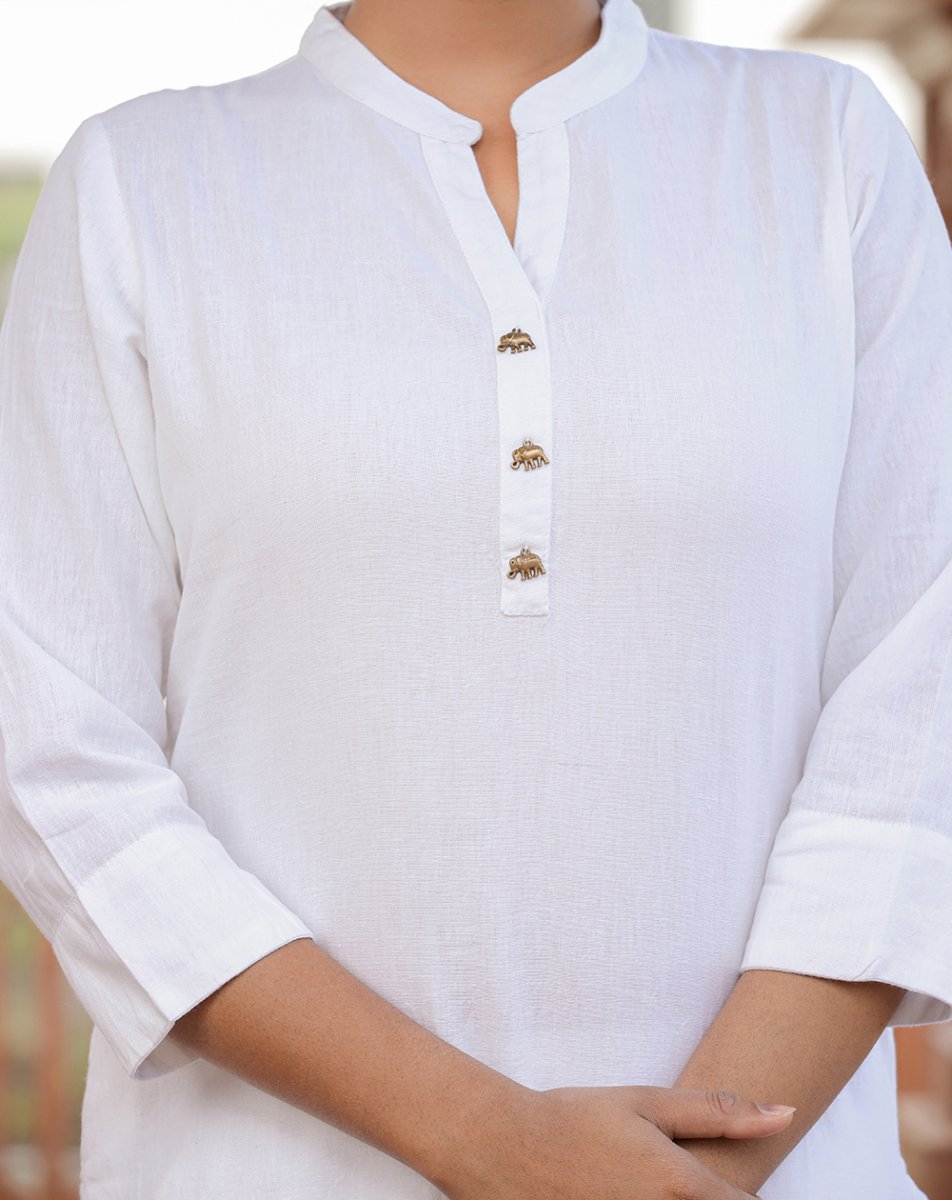 Pure Essence White Solid Cotton Casual Kurta Set - swadeshsouq.com