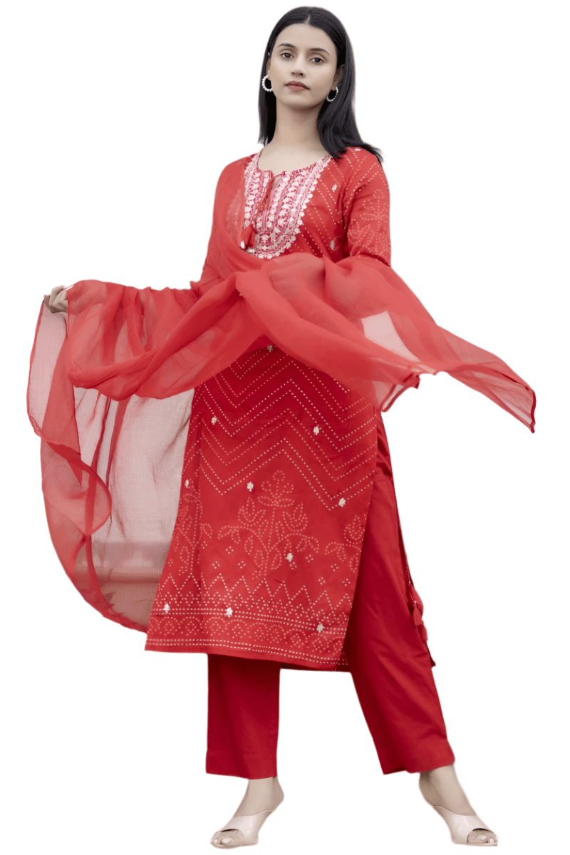Red Embroidered Cotton Kurta Sharara Set with Dupatta – Radiant and Refined - swadeshsouq.com