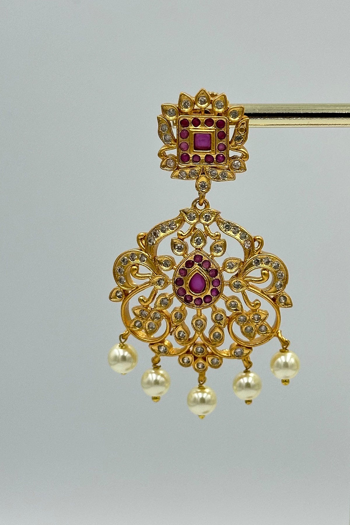 CZ Stone & Pearl Necklace Ensemble - swadeshsouq.com