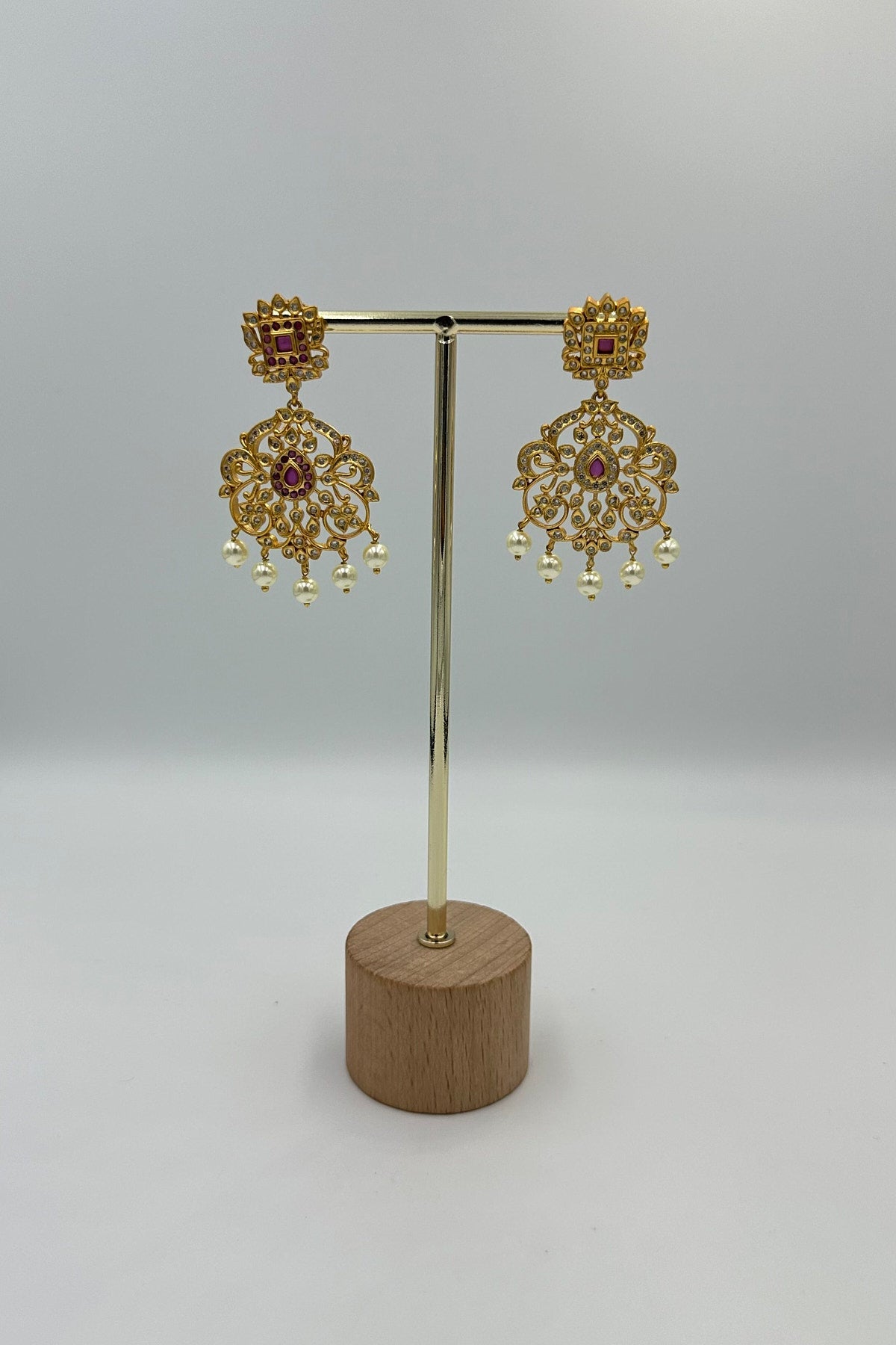 CZ Stone & Pearl Necklace Ensemble - swadeshsouq.com