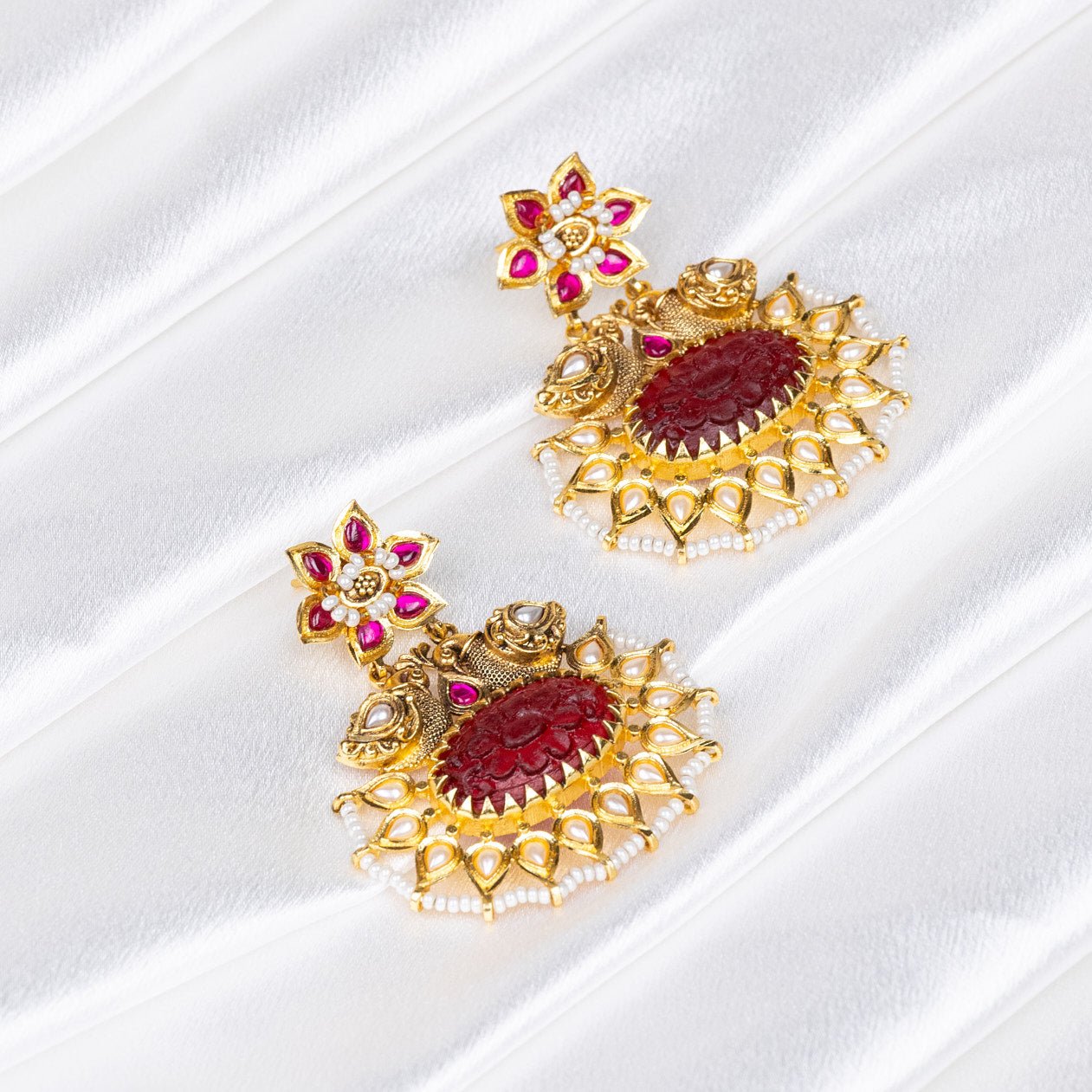 Floral Jadau Chandbalis: A Tapestry of Stones, Pearls, and Artistry - swadeshsouq.com