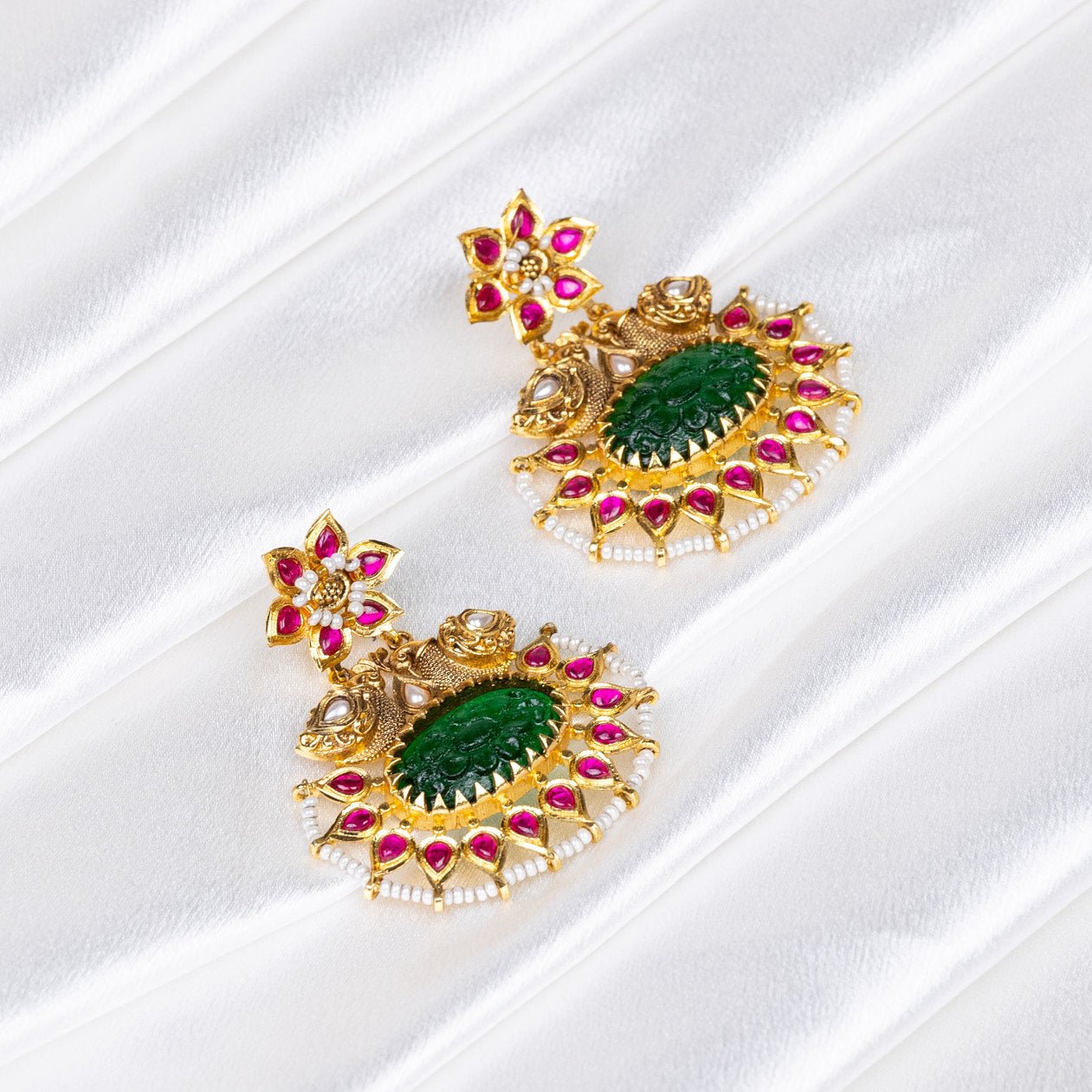 Floral Jadau Chandbalis: A Tapestry of Stones, Pearls, and Artistry - swadeshsouq.com