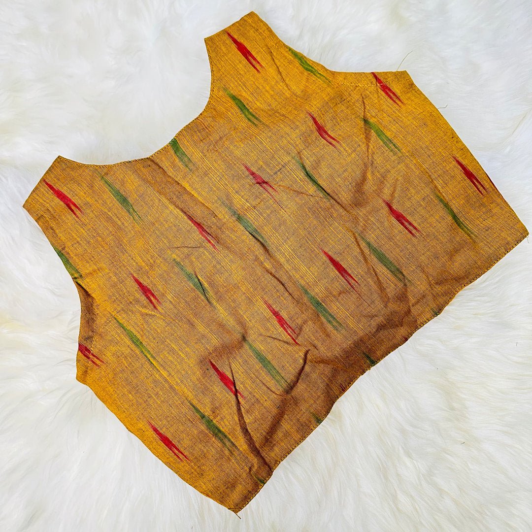 Ikat Symphony: Pure Cotton Blouse with V-Neck and Ikat Weave Design. - swadeshsouq.com