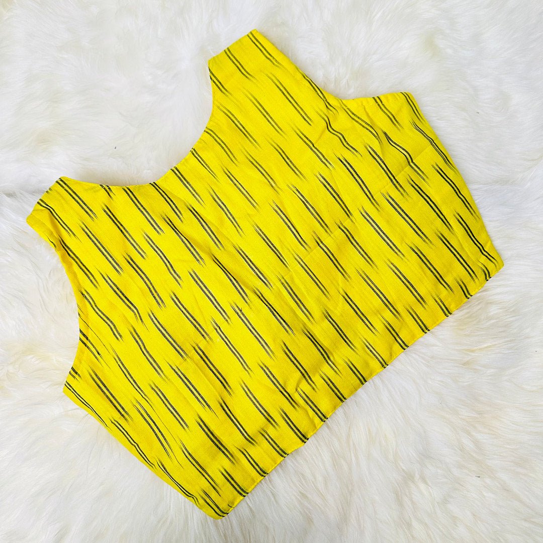 Ikat Symphony: Pure Cotton Blouse with V-Neck and Ikat Weave Design. - swadeshsouq.com