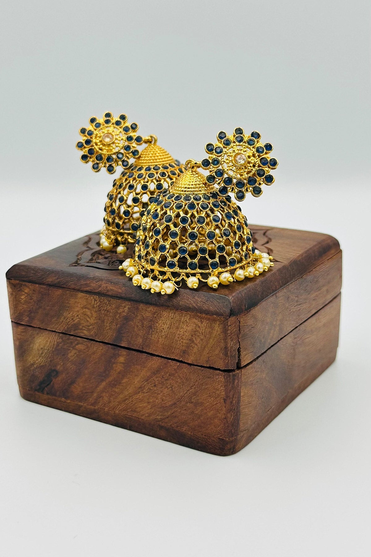 Jaal Pattern Jhumka Earrings with Stones and Pearls - swadeshsouq.com