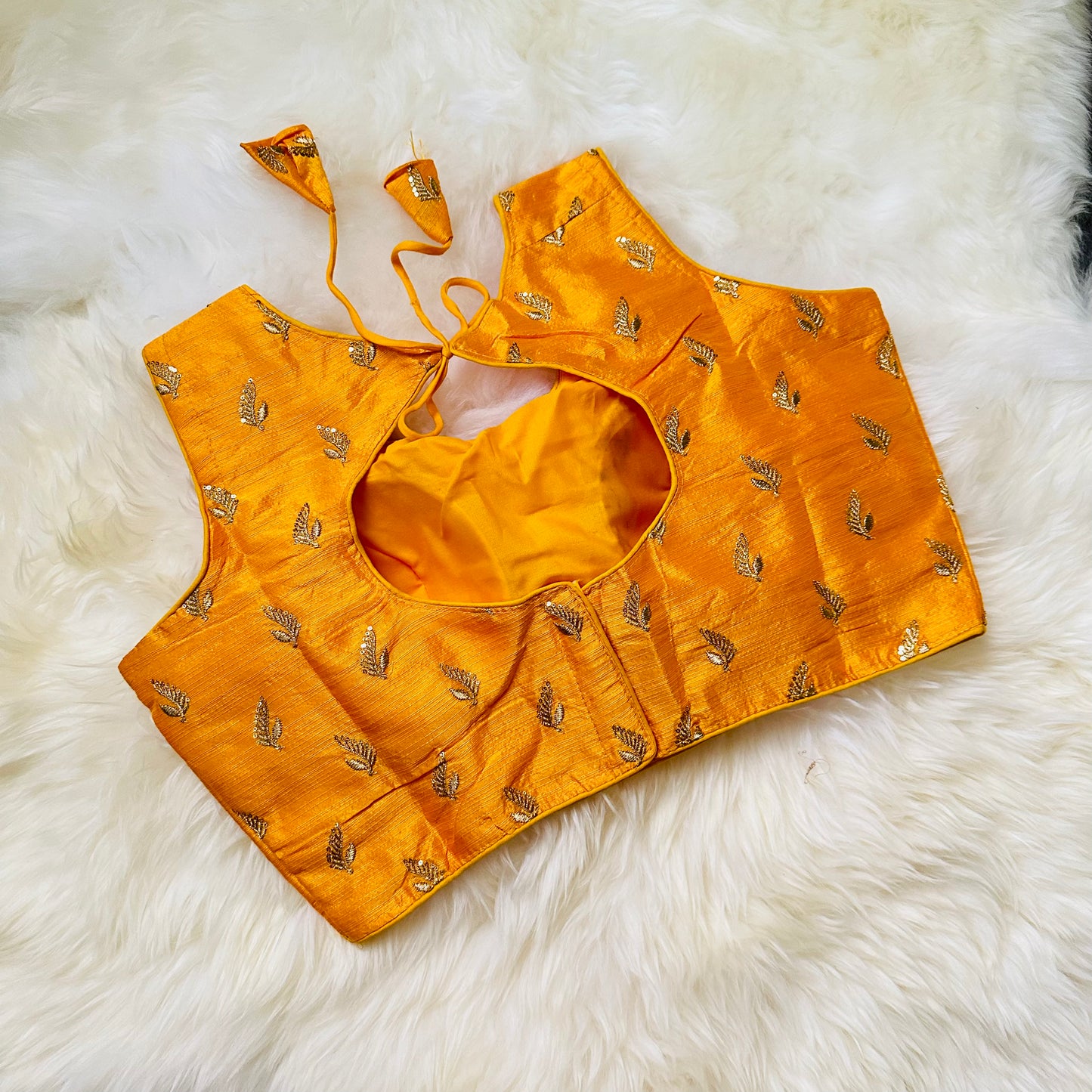 Radiant Yellow Raw Silk Blouse with Golden Aari Detailing