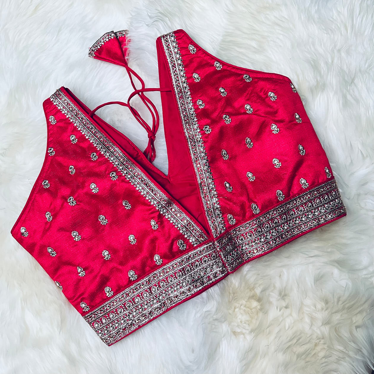 Rose Pink Silk Blouse with Exquisite Embroidery & Stone Embellishments – Adjustable Fit (32 to 36)