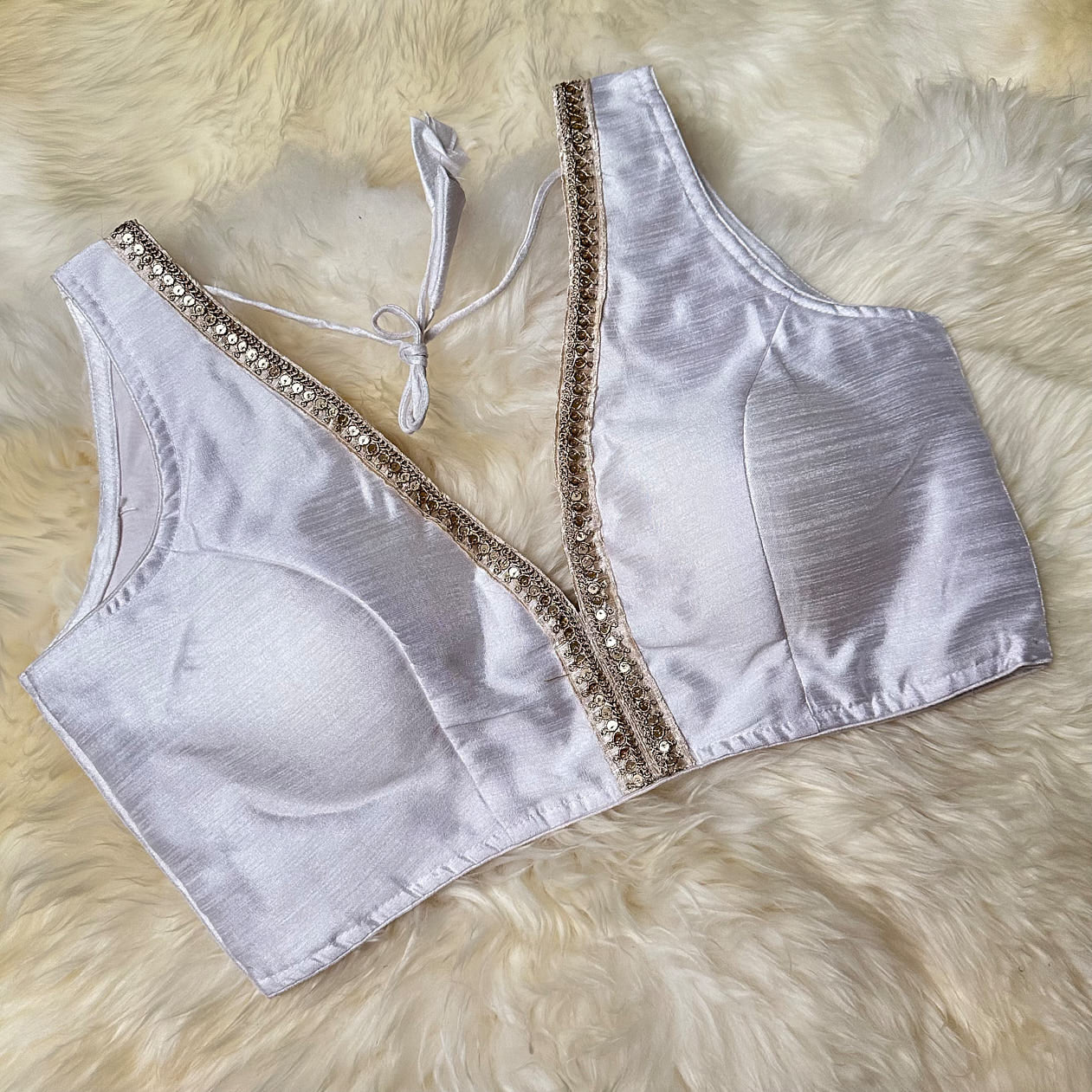 Pure White Silk Blouse with Delicate Embroidery – Adjustable Fit (32 to 38)