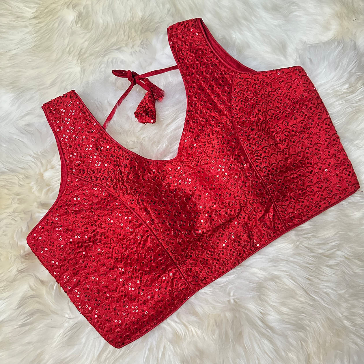 Stunning Red Designer Blouse with All-Over Sequins – Adjustable Fit (32 to 38)