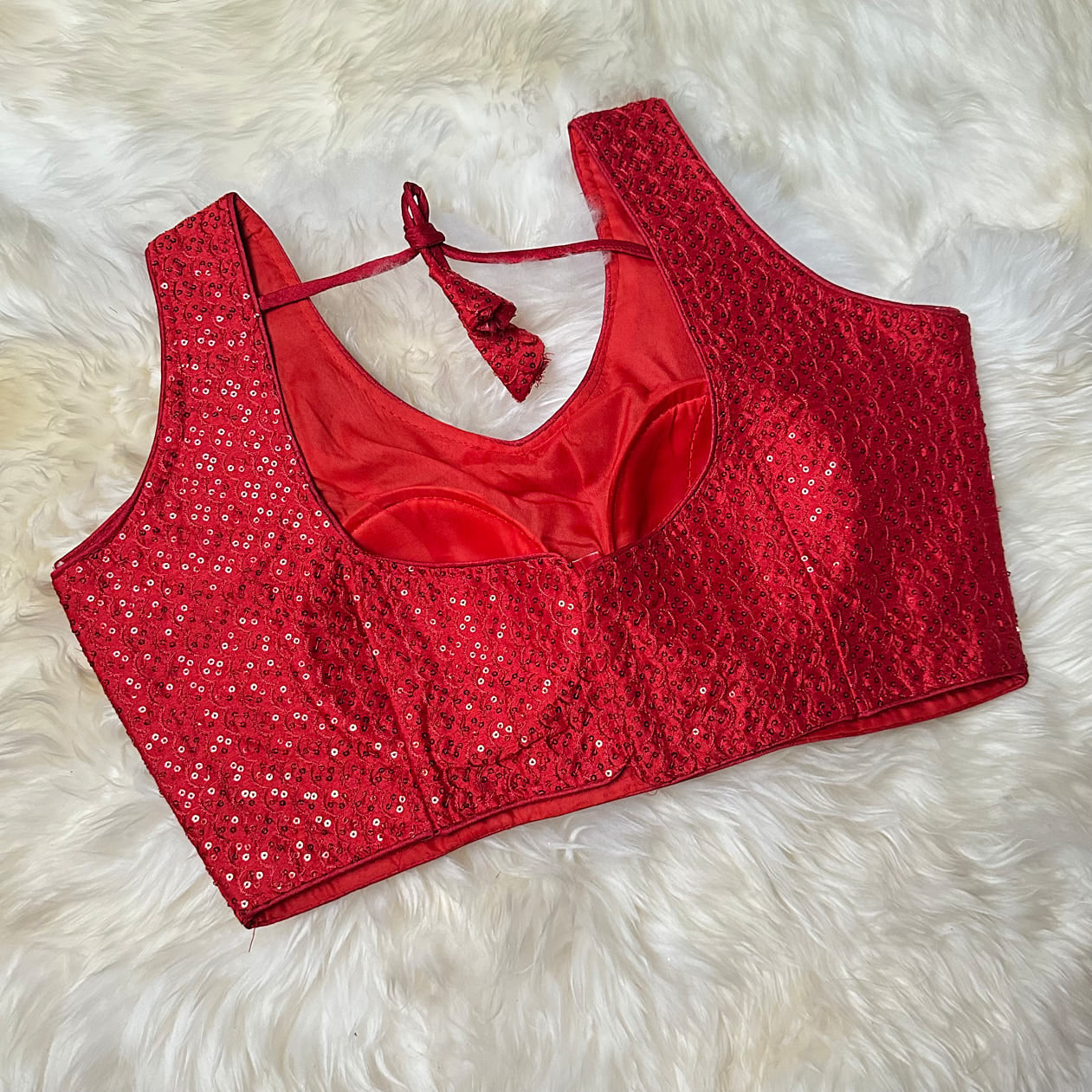 Stunning Red Designer Blouse with All-Over Sequins – Adjustable Fit (32 to 38)