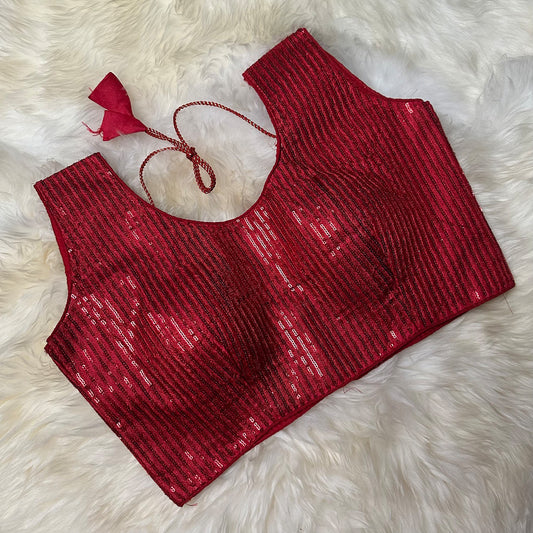 Glamorous Red Designer Blouse with All-Over Sequins – Perfect for Party Wear