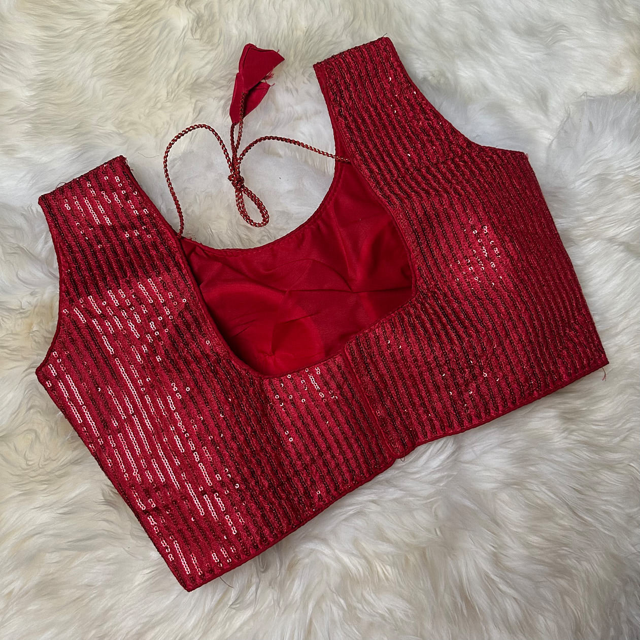 Glamorous Red Designer Blouse with All-Over Sequins – Perfect for Party Wear