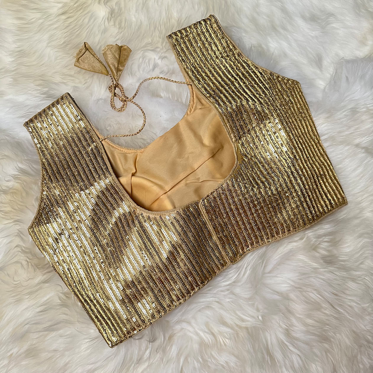 Radiant Golden Designer Blouse with All-Over Sequins – Perfect for Party Wear
