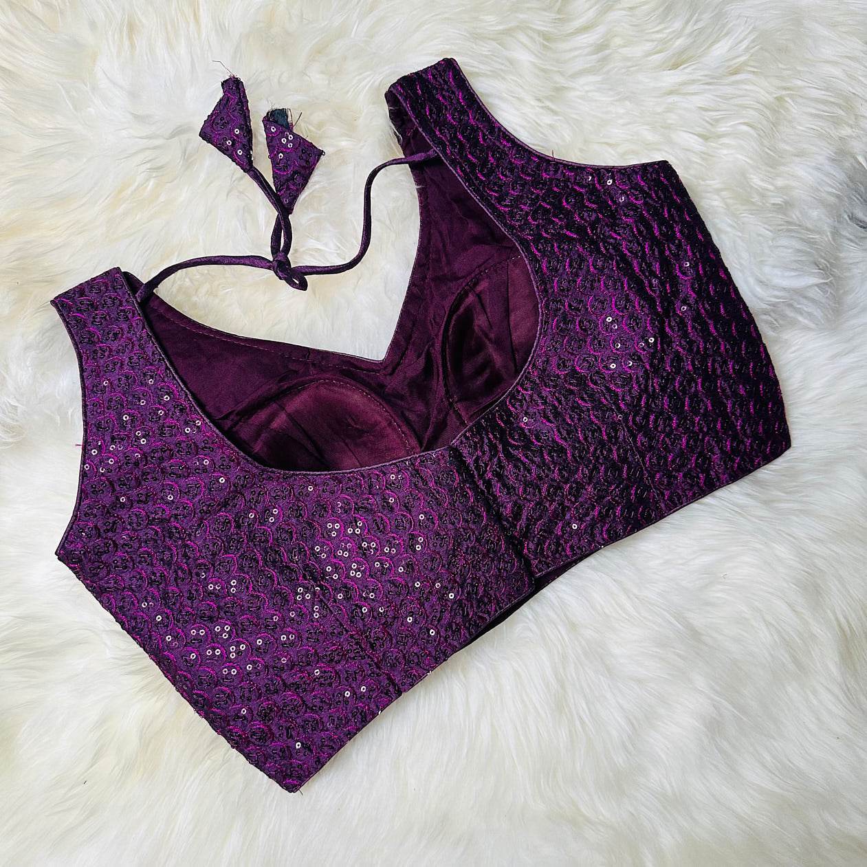Enchanting Purple Silk Blouse with All-Over Sequins – Perfect Party Wear (Fits 32 to 38)