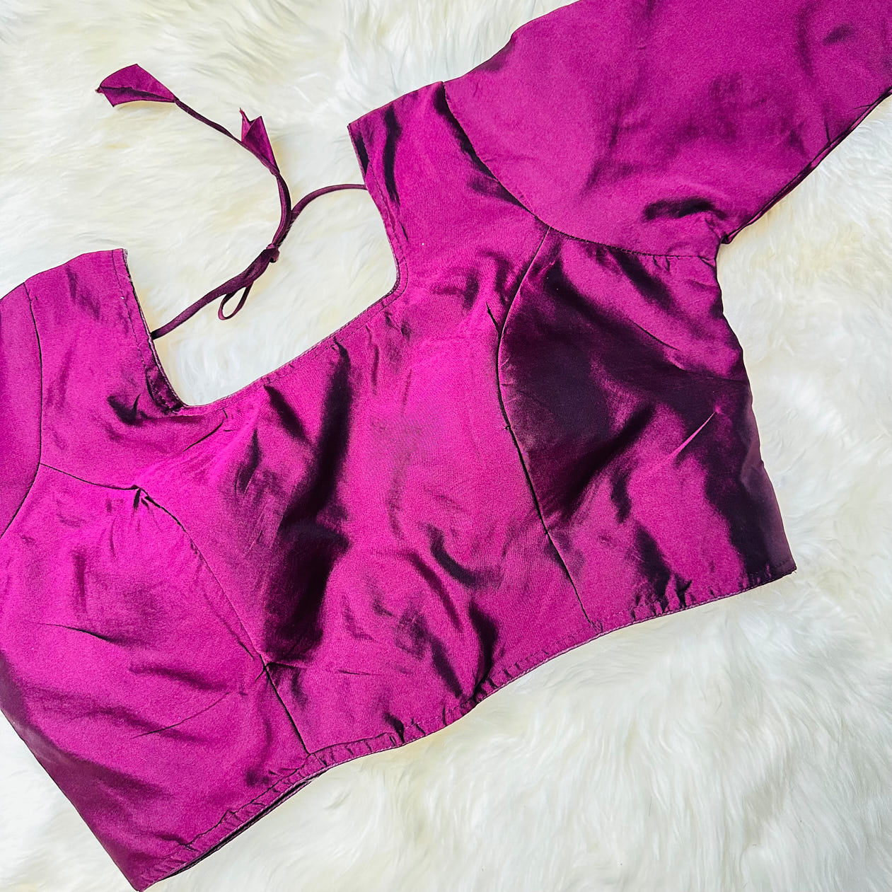 wine colour Silk Long-Sleeve Blouse – Perfect Fit (32 to 38) – Romantic & Graceful