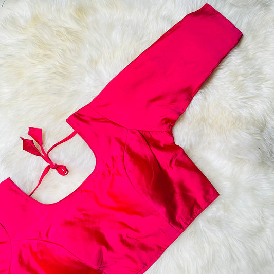 Vibrant Pink Silk Long-Sleeve Blouse – Perfect Fit (32 to 38) – Bright & Beautiful