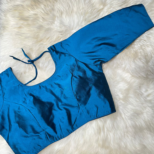 Elegant Teal Blue Silk Long-Sleeve Blouse – Perfect Fit (32 to 38) – Sophisticated & Stylish