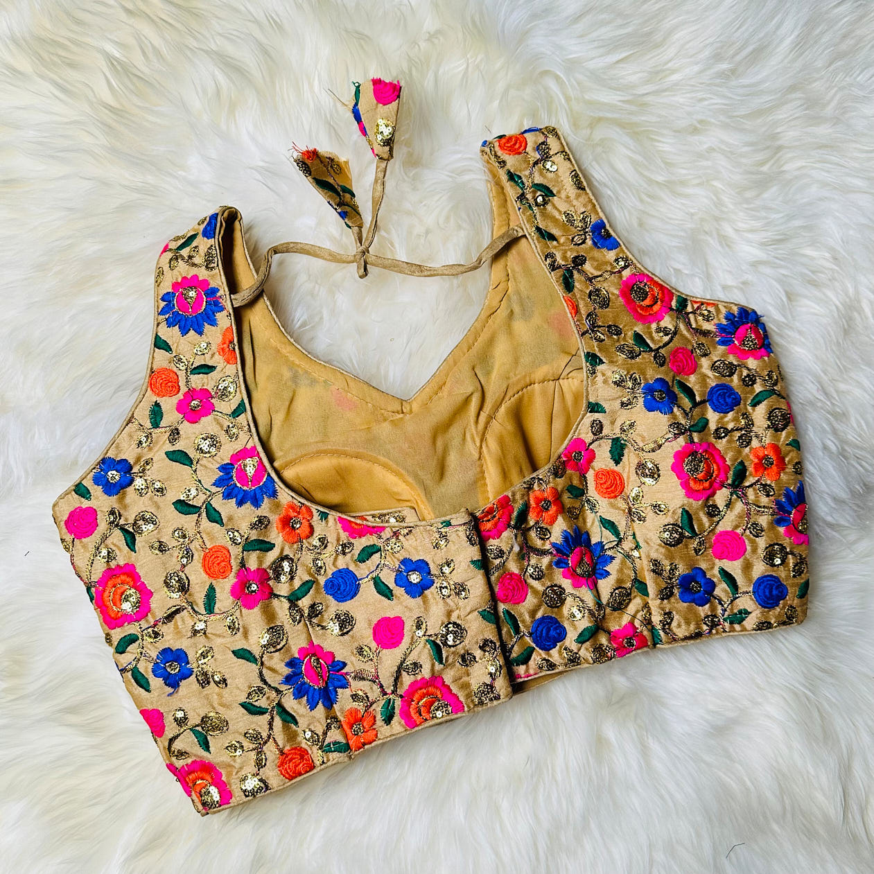 Golden Silk Floral Embroidered Designer Blouse – Perfect Fit (32 to 36)