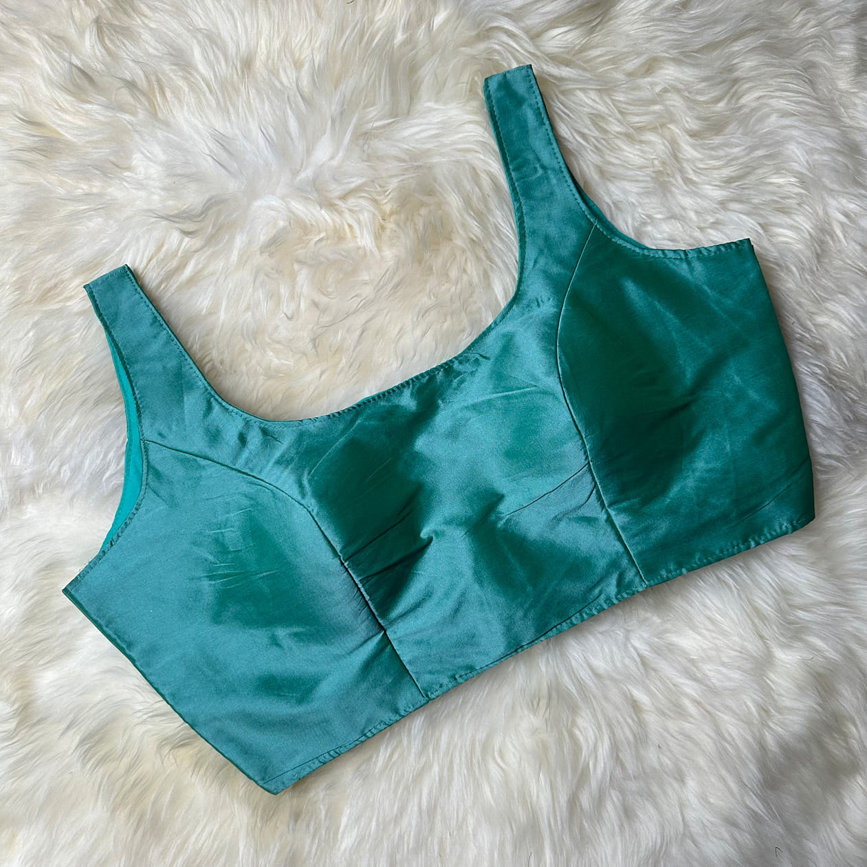 Turquoise Plain Silk Blouse with Sleeves – Fits 32 to 38