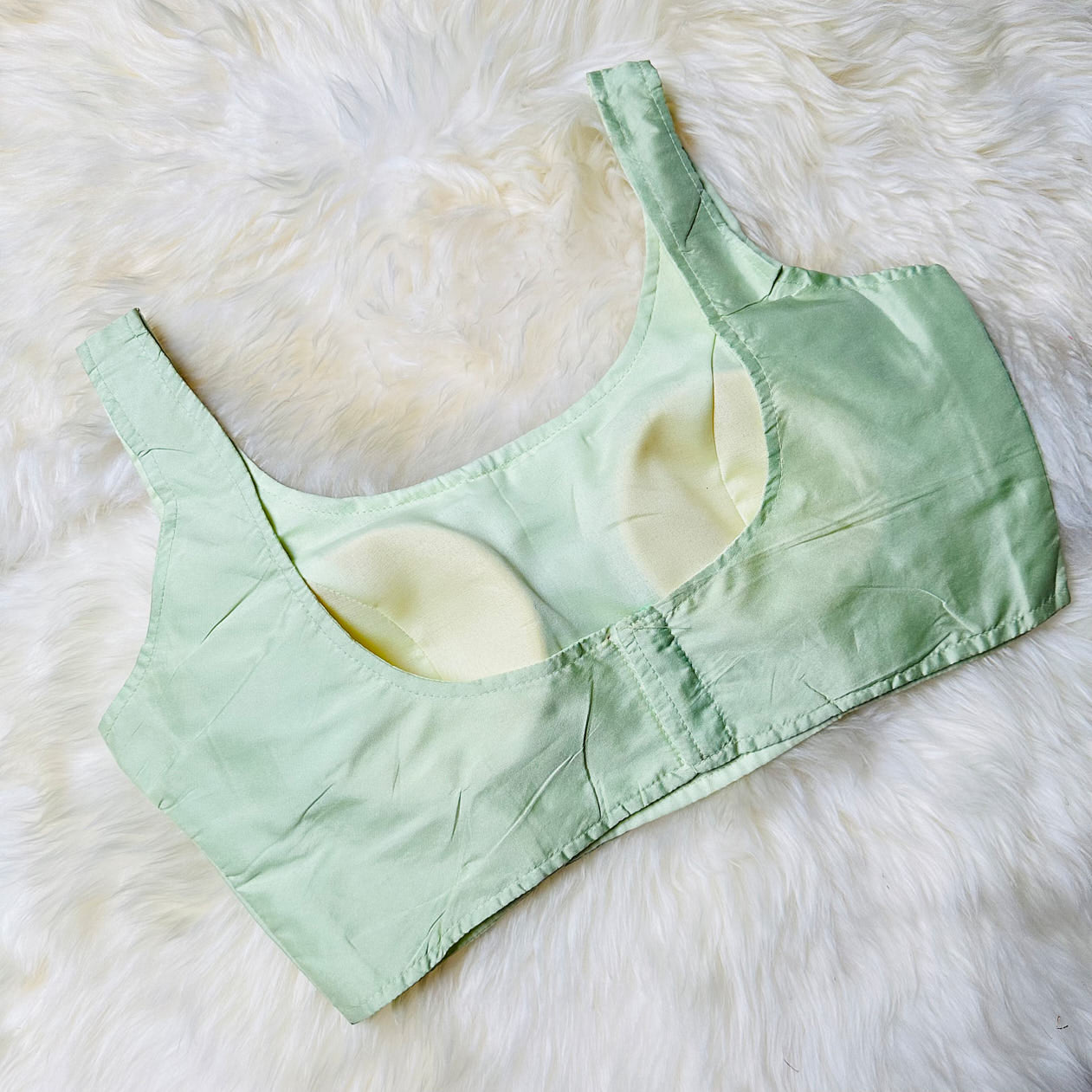 Pastel Green Plain Silk Blouse with Sleeves – Fits 32 to 38