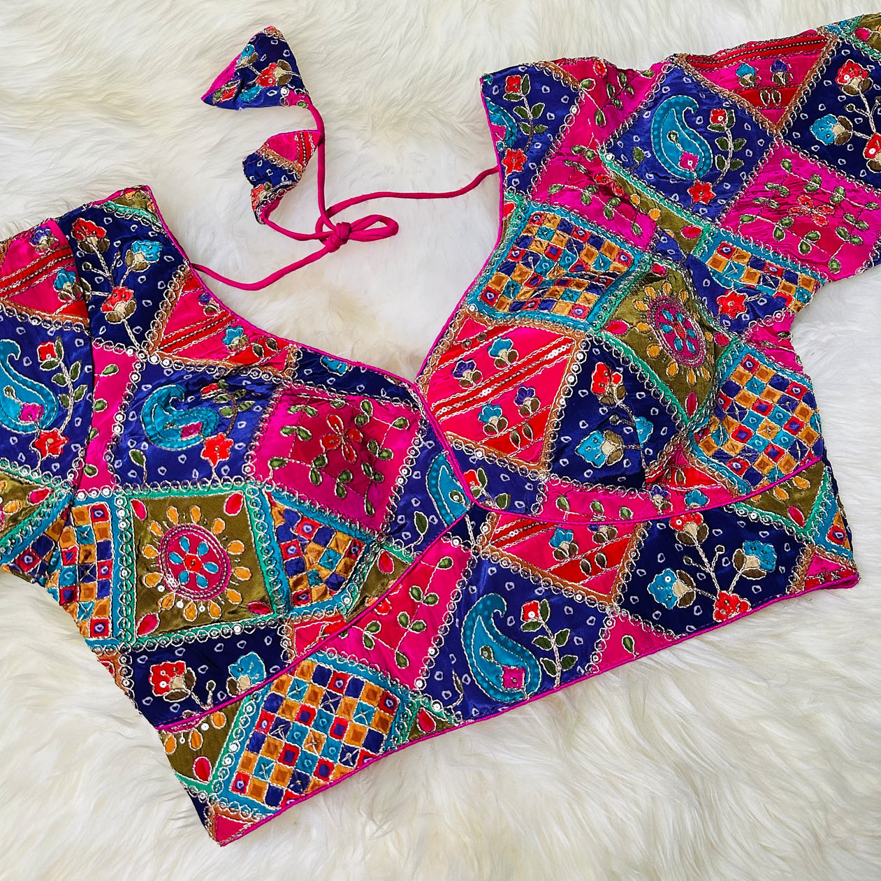 Elegant Pink Pure Crepe Blouse with Multi-Coloured Embroidery & Mid-Length Sleeves (Size 32–40)