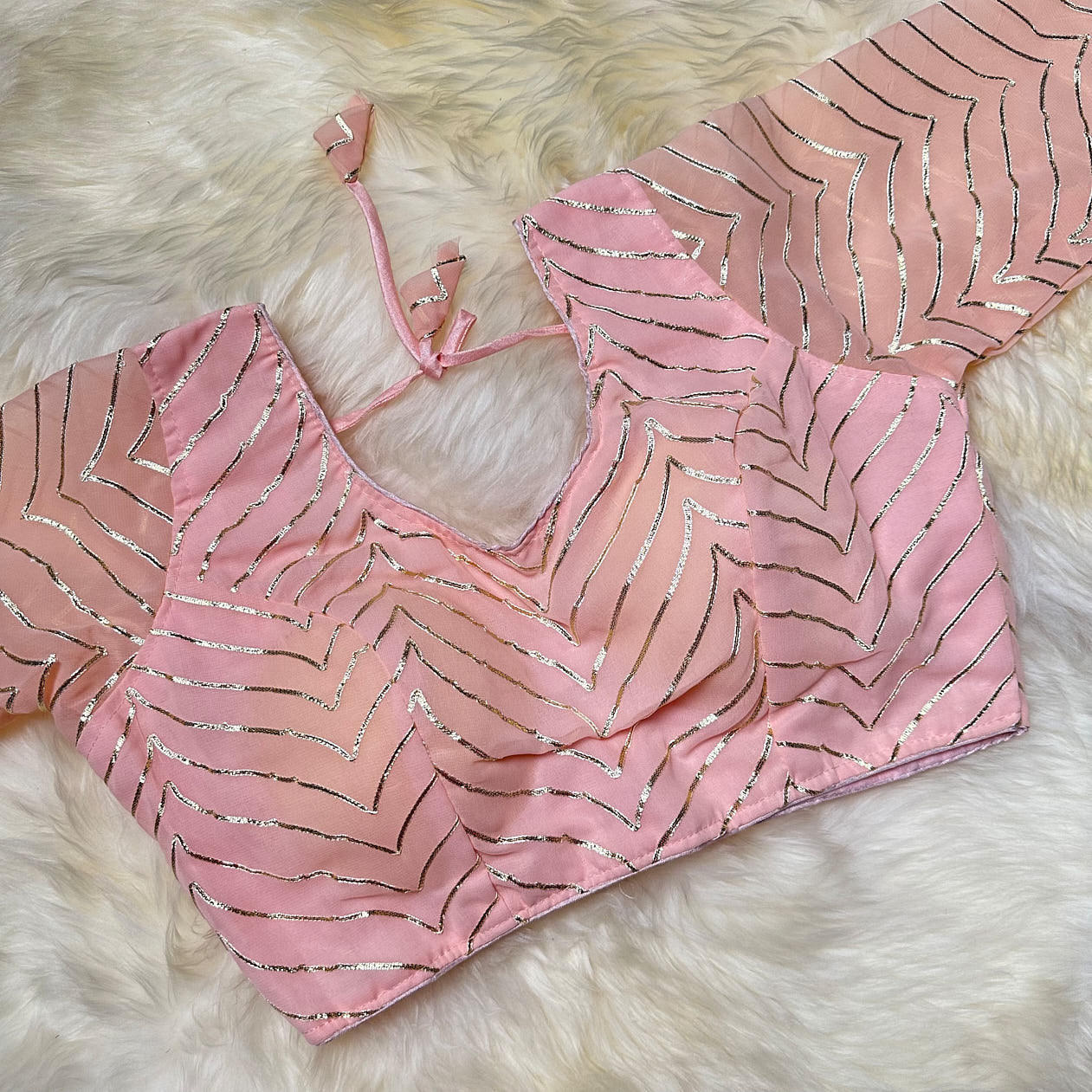 Blush Pink Georgette Blouse with Elegant Lace Work (Size 32–38)
