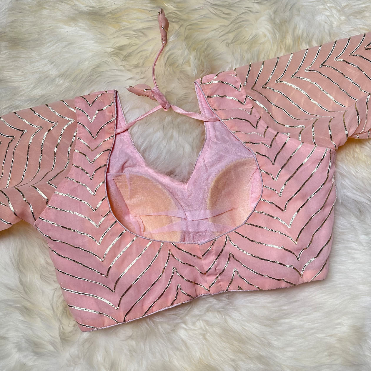 Blush Pink Georgette Blouse with Elegant Lace Work (Size 32–38)
