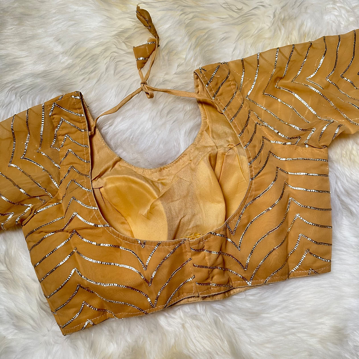 Dark Beige Georgette Blouse with Elegant Lace Work (Size 32–38)