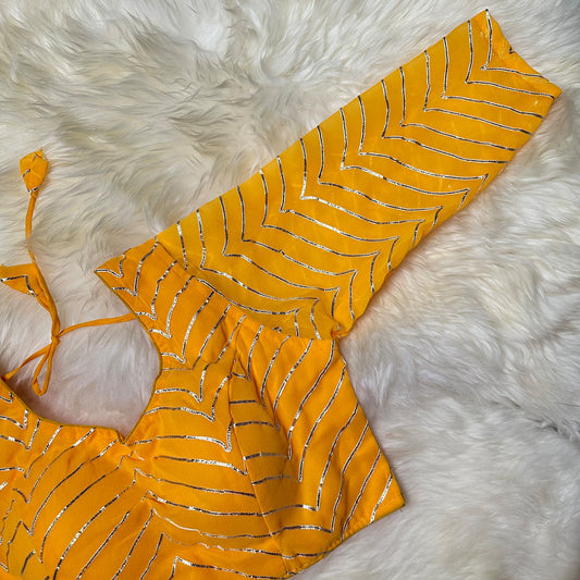 Yellow Georgette Blouse with Elegant Lace Work (Size 32–38)