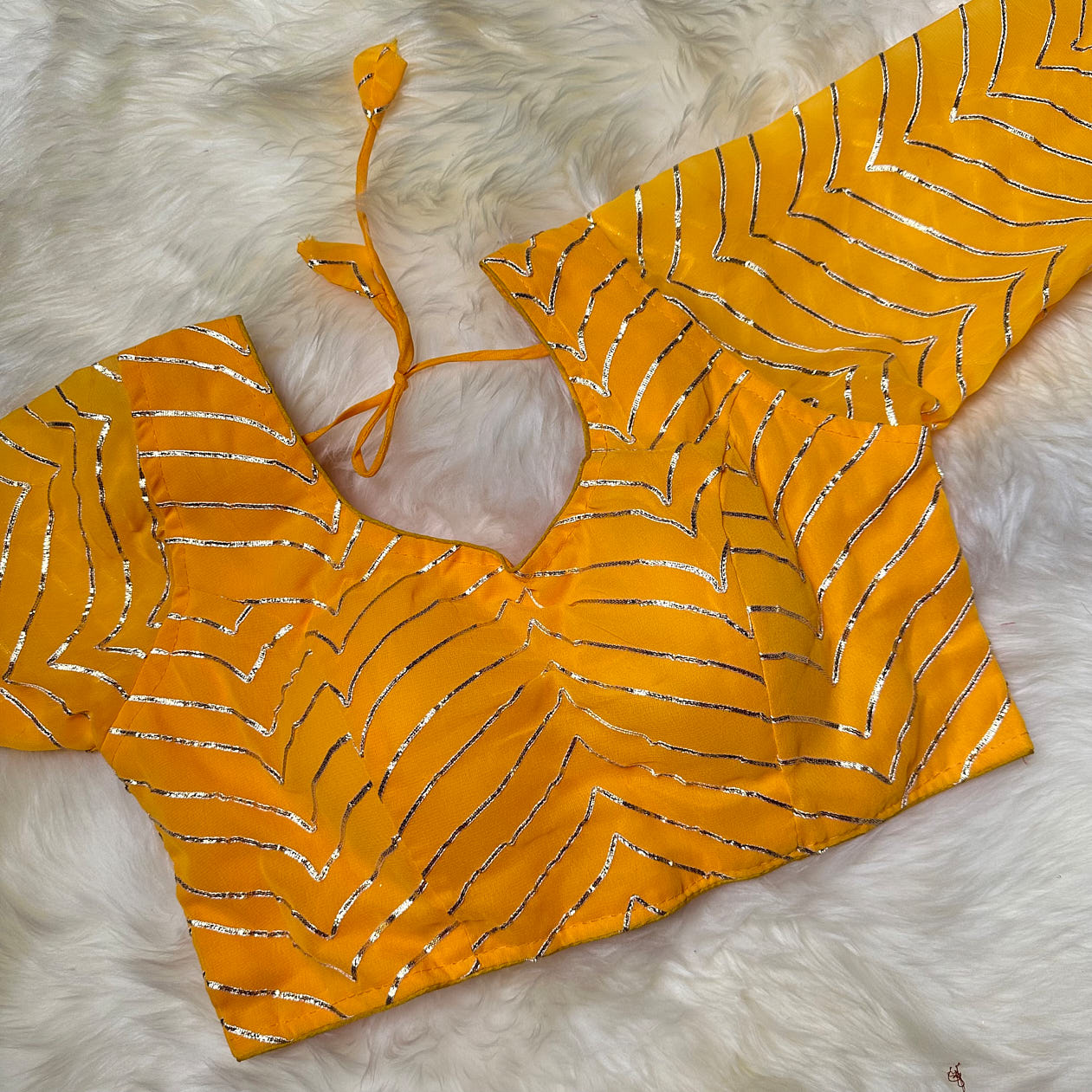 Yellow Georgette Blouse with Elegant Lace Work (Size 32–38)